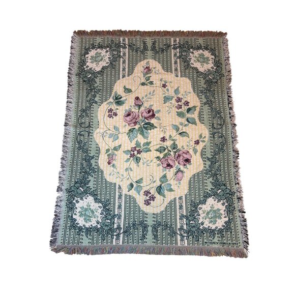 VTG Crown Crafts Roses Floral Tapestry Throw Blanket Tracy Porter Cotton/Acrylic - Picture 1 of 10